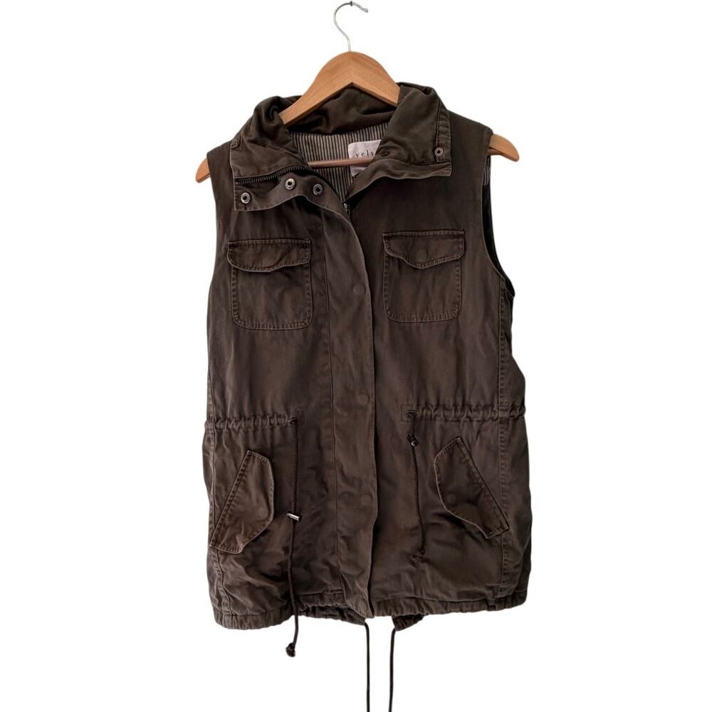 Velvet by Graham & Spencer Utility Vest Olive Cotton Zip Button Multi Pocket